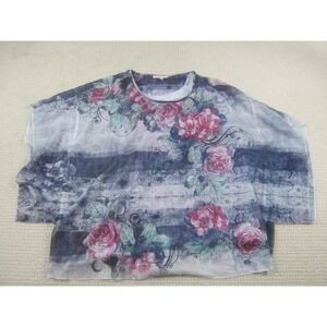 G Collection Tunic Womens 2X Blue‎ Floral Casual Blouse Polyester Top